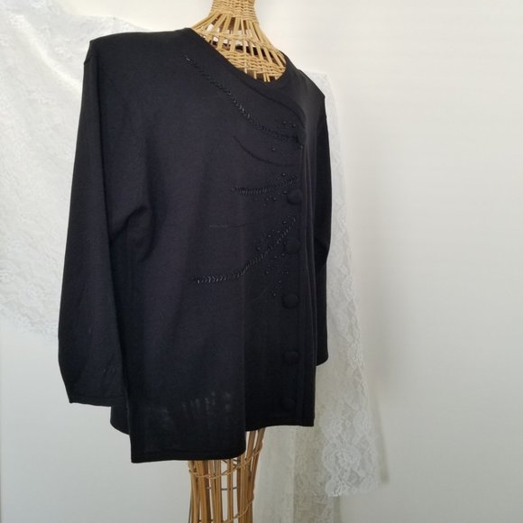 Black Blouse with Beaded Design Lightweight Acrylic Plus 3X - Picture 5 of 13